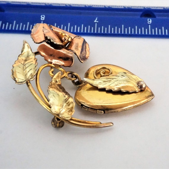 Vintage Gold Locket Brooch / Pin / Locket Jewelry… - image 2