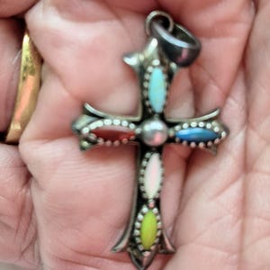 Turquoise Pendant/ Turquoise Cross / MOP Cross / American  Native Item / Coral Cross / Multicolored  Cross/ Religious Items/ Small Cross