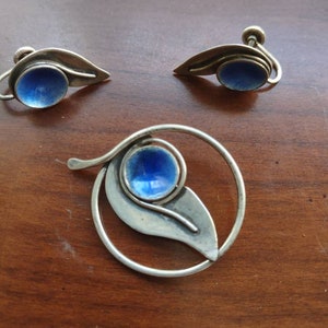 Modernist Earrings / Modernist Brooch / Pin / Sterling Set / Jewelry Set/  Silver Jewelry Set/ Sterling Set / Sterling Earrings