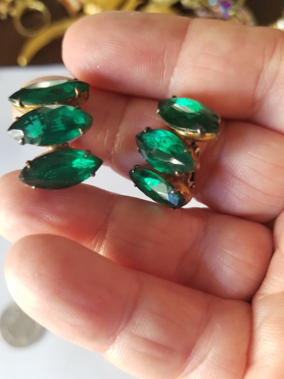 Vintage Art Deco Earrings / Art Deco Green Earring