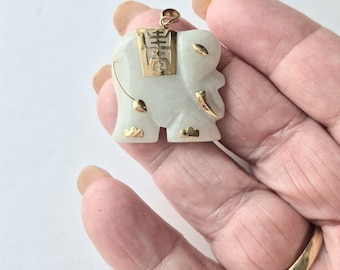 Gold Jade Pendant/ Gold Jade Elephant/ Jade Pendant / Green Jade Pendant/ Green Jade Elephant/ Jade Jewelry/ Green Jade Jewelry/ Elephants