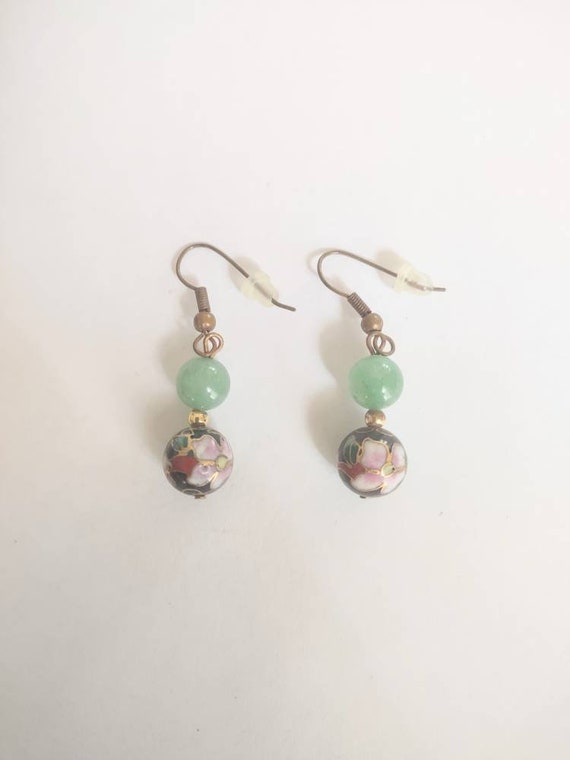 Jade Earrings/ Cloisonne Earrings / Jade Jewelry/… - image 4