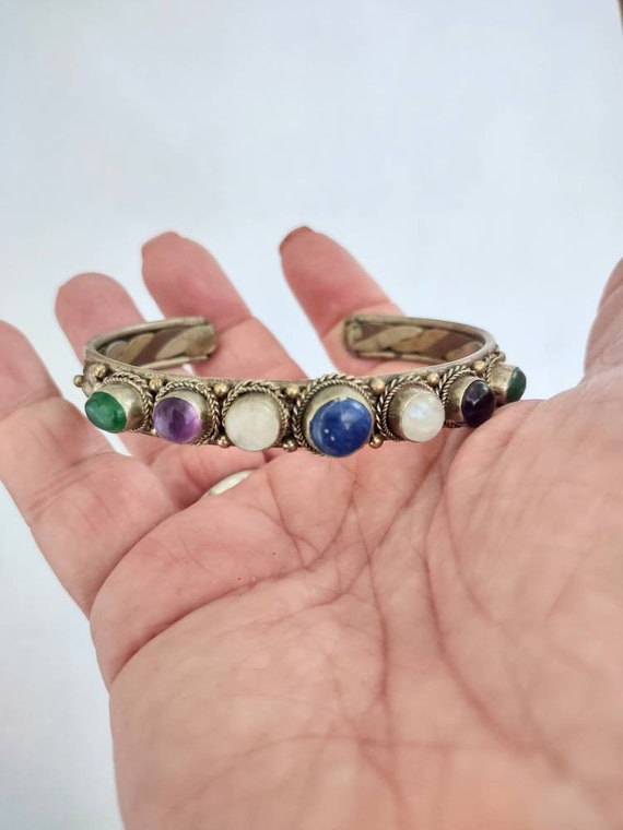 Silver Stone Bracelet / Silver Bracelet / Stone Bracelet / Silver Cuff Bracelet / Cuff Bracelet / Stone Jewelry / Cuff Stone Bracelet