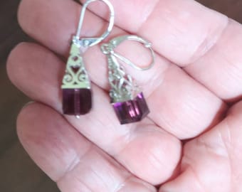Pendientes de filigrana de plata de ley con cristales cúbicos