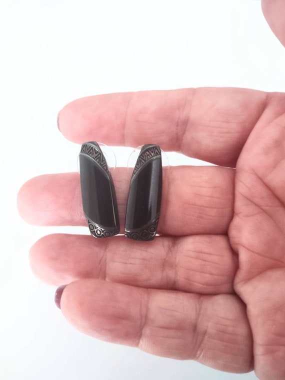 Sterling Onyx Earrings / Onyx Earrings / Onyx Jewelry / Sterling Jewelry / Sterling Earrings / Black Earrings / Art Deco Earrings
