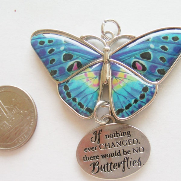 Vintage Butterfly Necklace / Butterfly Pendant / Butterfly Jewelry / Large Butterfly Necklace / Blue Butterfly Pendant / Butterfly Items