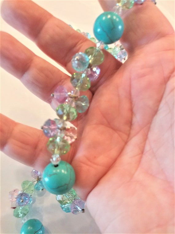Crystal Necklace / Blue Crystal Necklace / Pink C… - image 1