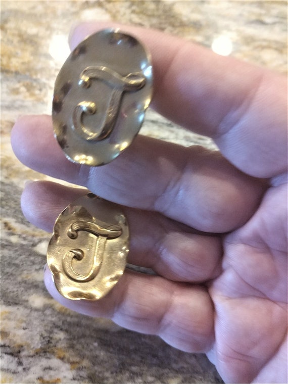 Initial  J Cuff Links / Gold Cuff Links / Oval Cuf