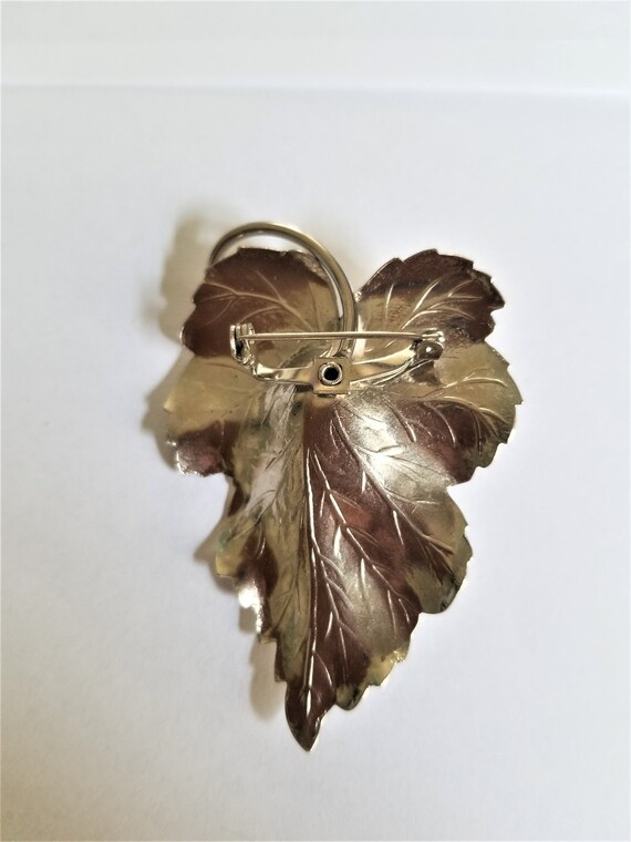 Large Silver Leaf Brooch / Pin /  Large Leaf Broo… - image 3