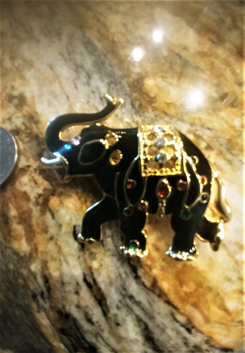 Vintage Elephant Brooch / Pin/ Elephant Jewelry / Black Etsy