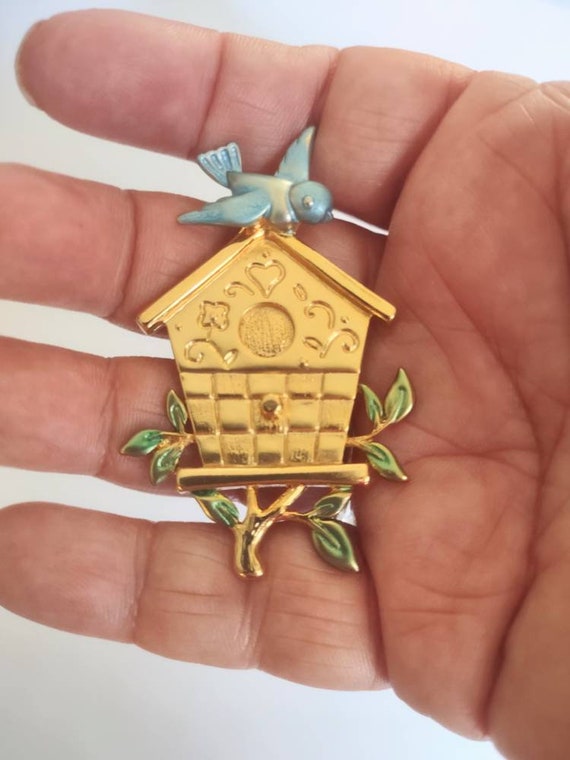 JJ Birdhouse Brooch / Pin / Birdhouse Jewelry / B… - image 1