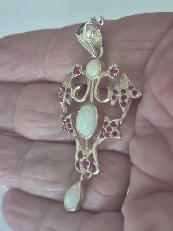 Ruby Necklace/ Ruby Jewelry/ Opal Necklace/ Opal Necklace/ Opal Jewelry/ / Opal Ruby Necklace/ Sterling Necklace/ Silver Ruby Necklace View 6