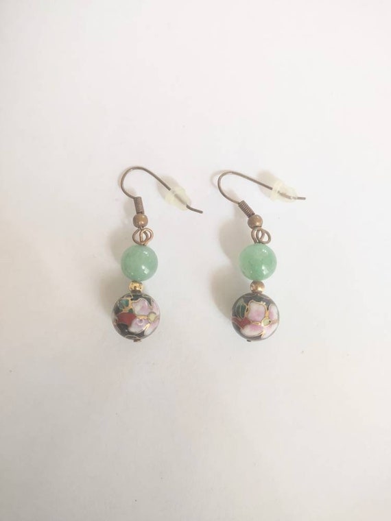 Jade Earrings/ Cloisonne Earrings / Jade Jewelry/… - image 1
