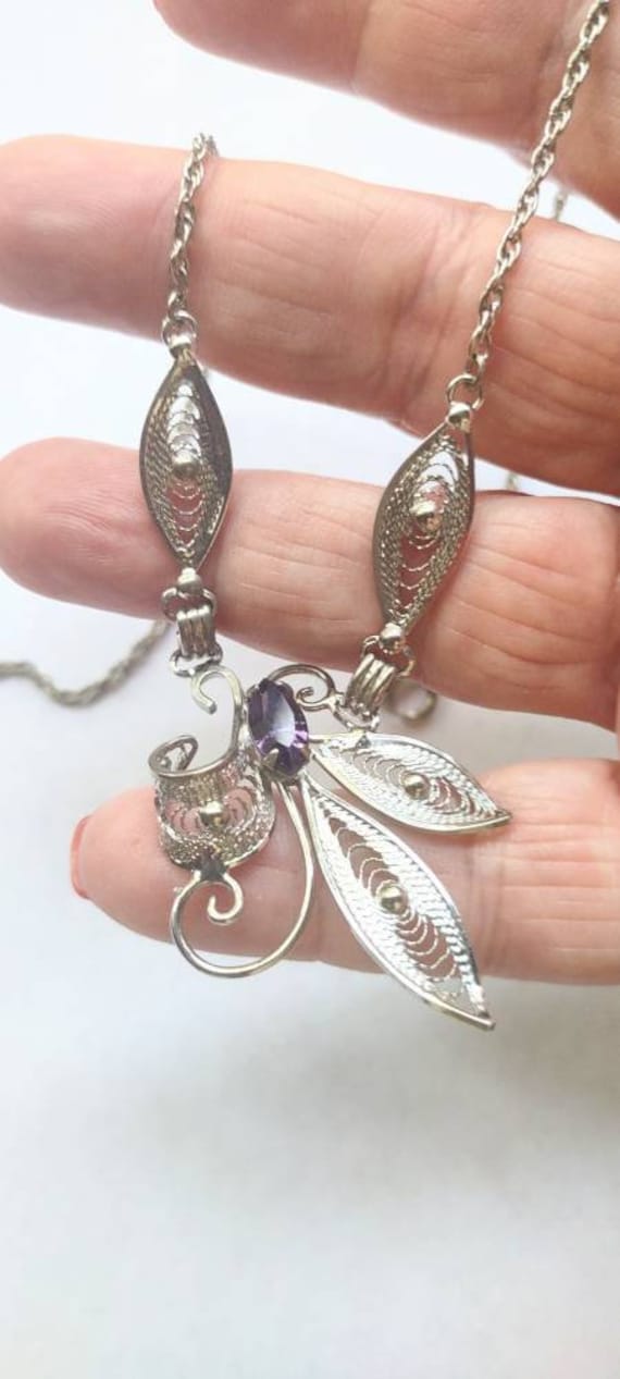 Amethyst Necklace / Filigree Necklace/ Amethyst Je