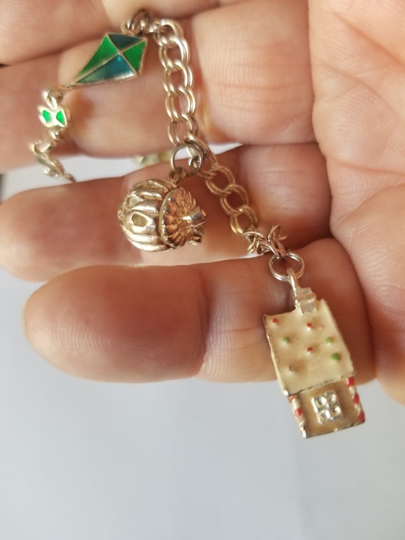 Vintage Sterling Charm Bracelet / Sterling Jewelry / Holiday Charm Bracelet / Sterling Bracelet / Silver  Bracelet / Sterling Charms