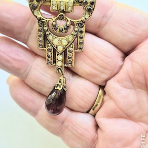 Vintage Brooch/ Pin / Dangle Brooch/ Pin / Art Deco Brooch / Pin / Rhinestone Brooch / Pin / Amethyst Brooch/ Pin / Rhinestone Jewelry