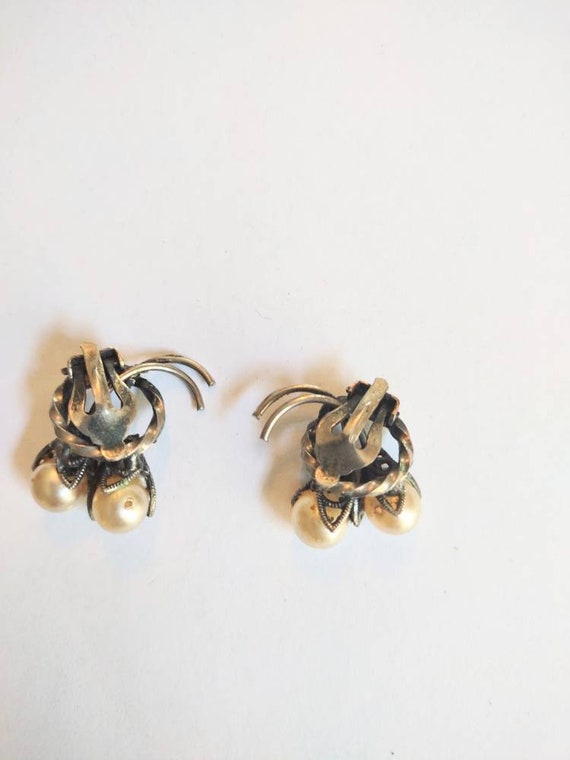 Marcasite Earrings/ Pearl Clip Earrings/ Pearl Ea… - image 2