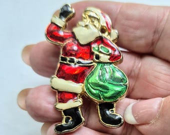 ヴィンテージ エナメル サンタ ベル ブローチ：クリスマス ピン - Etsy