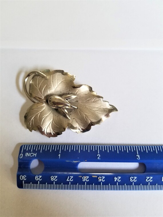 Large Silver Leaf Brooch / Pin /  Large Leaf Broo… - image 4