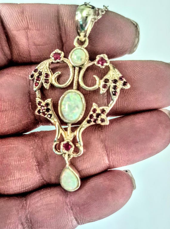Ruby Necklace/ Ruby Jewelry/ Opal Necklace/ Opal Necklace/ Opal Jewelry/ / Opal Ruby Necklace/ Sterling Necklace/ Silver Ruby Necklace