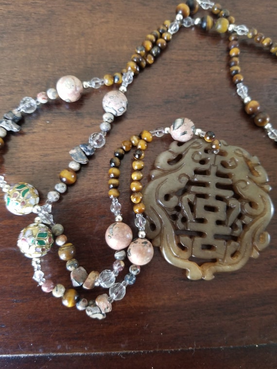 Large Jade Necklace / Jade Jewelry / Cloisonne Nec