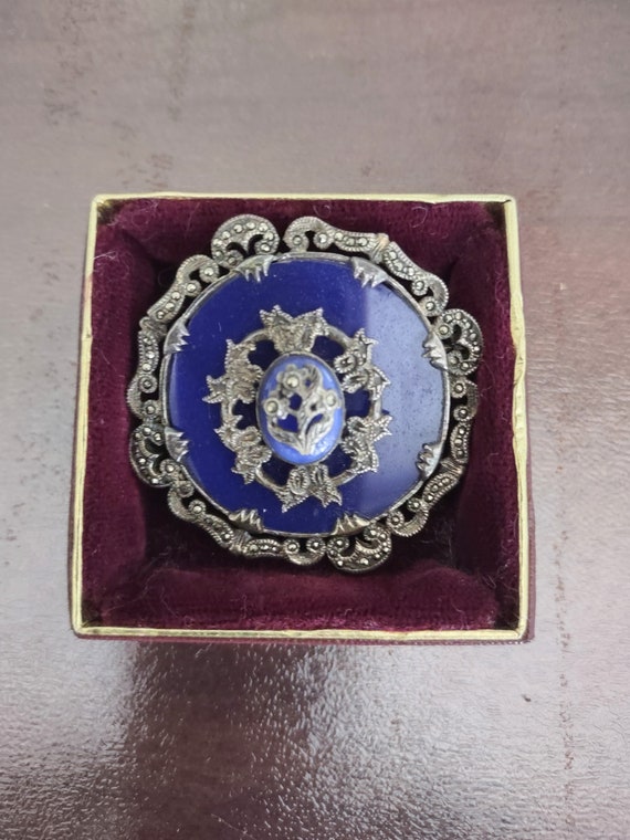 Sterling Lapis Pin/ Lapis / Brooch / Pin / Marcasi