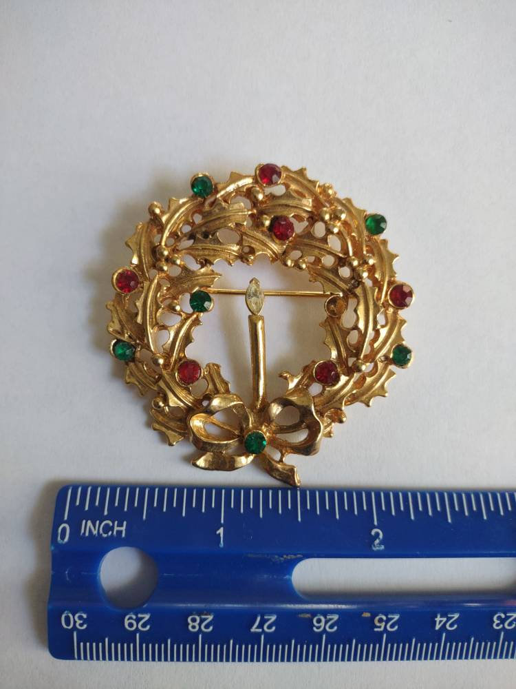 Vintage Wreath Brooch / Pin / Christmas Brooch / Pin / Red Etsy