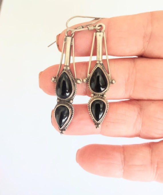 Silver Onyx Earrings / Onyx Earrings / Drop Earrin