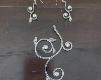 Sterling Jewelry Set/ Silver Pendant / Silver Earrings /Pearl Necklace / Pearl Earrings / Vintage Pendant / Sterling Pendant