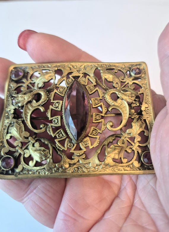 Large Antique Brooch/ Pin /Antique Brooch/Pin/ Antique Jewelry/ Amethyst Sash / Amethyst Brooch / Pin / Serpent Brooch/ Pin/Dragon Brooch