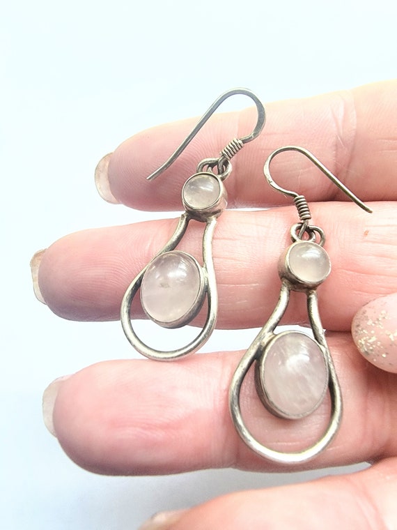Silver Drop Earrings/ Rose Earrings/ Quartz Earrin