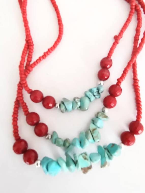 Turquoise Coral Necklace / Turquoise Necklace / Co