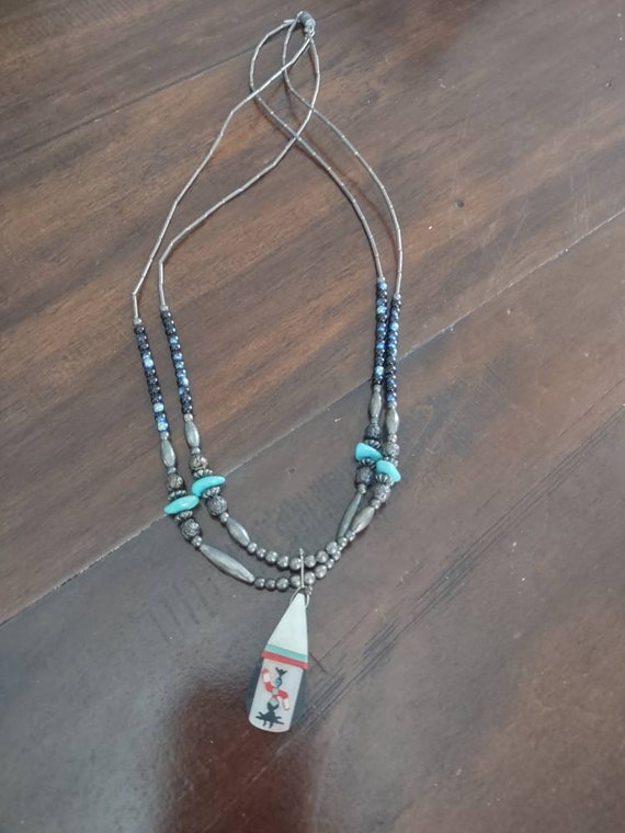Liquid Silver Necklace/ Indian Necklace / Turquoi… - image 5