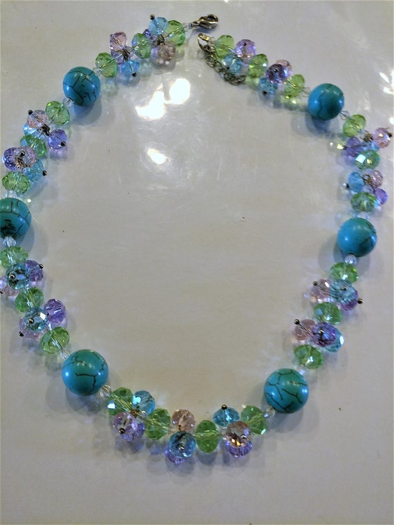 Crystal Necklace / Blue Crystal Necklace / Pink C… - image 3