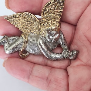 Large Angel Brooch/ Pin/ Gold Angel Brooch / Pin/ Cherub Brooch / Pin / Cherub Jewelry / Religious Brooch/ Pin / Religious Items