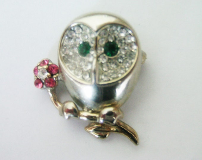 Vintage Owl Jewelry / Owl Brooch / Pin / Rhinestone Jewelry / Etsy