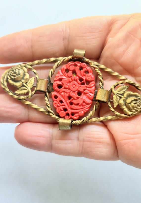 Cinnabar Brooch / Pin / Antique Brooch / Pin / Ros