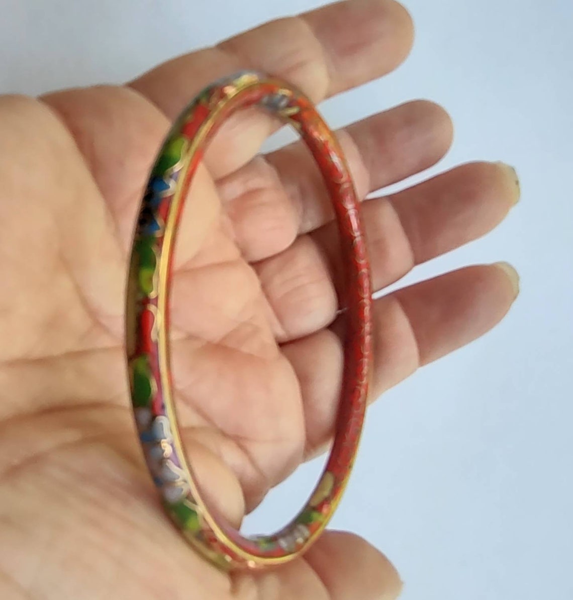 Vintage Cloisonne Bracelet / Red Bangle Bracelet /floral Etsy