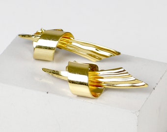 Vintage Ohrclips 1980er – Geometrische Ohrringe aus Goldmetall – Leichte Statement-Ohrringe – Retro Schmuck – 5 cm Länge