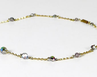 Vintage brass necklace with sparkling beads 60s