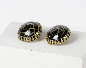 Vintage black gold clip-on earrings 80s