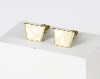 Vintage cufflinks gold plated white pearl stone