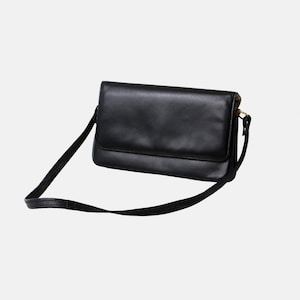 Vintage 70s Black Leather Shoulder Bag: Snake Pattern Lining, Gold Clasp