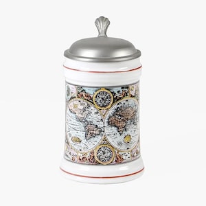 Chope à bière vintage en porcelaine par Rastal Allemagne, carte du monde