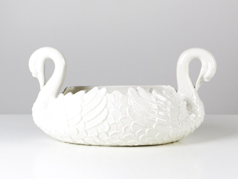 Italian Swan Planter Wall Jardiniere White Porcelain Plant Pot Large