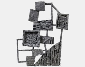 Vintage Brutalist Wandbehang Metall 70er – Großes Wandbild – Mid Century Industrial Design