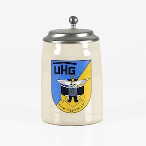 Vintage Ceramic Beer Stein with Pewter Lid – Military Airfield North Germany – Collectible Vintage Beer Mug – Mid Century Souvenir