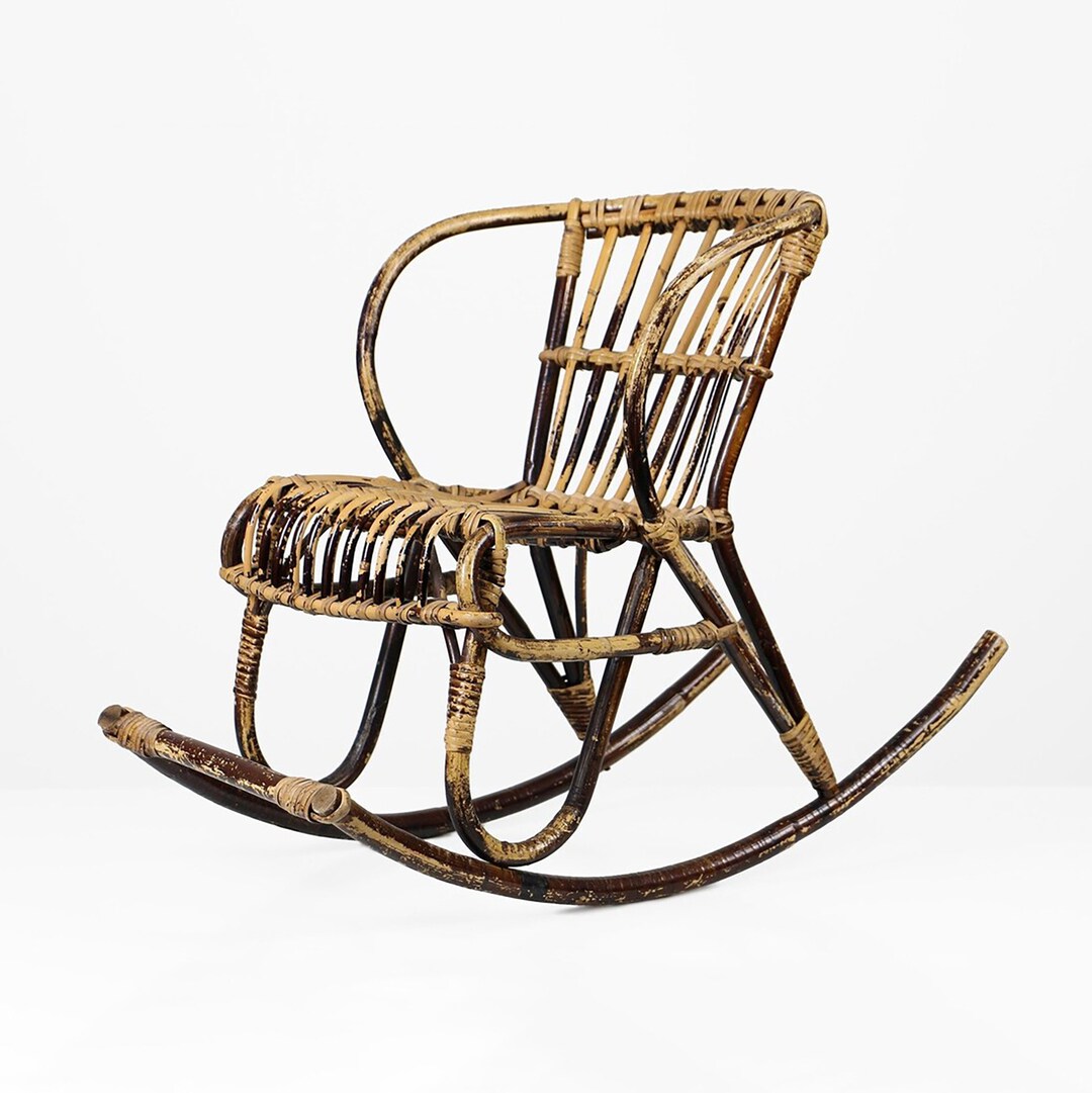 Child Rattan Rocking Chair Vintage Children's Rocking Chair Rattan 1970s Boho Nursery Furniture - Etsy