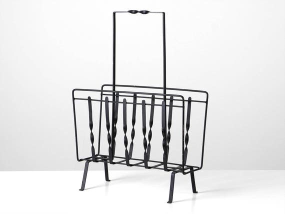 Vintage Magazine Rack Black Metal Rack 60s Small Furniture Magazine Holder Mid Century Furniture 60s Magazine Rack Magazine Holder