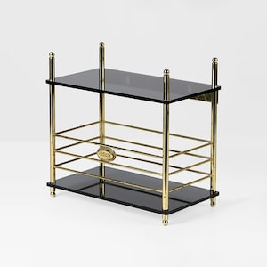 Vintage Bathroom Shelf – 1960s Mid Century – Smoke Glass and Brass – Rare Guest Shelf